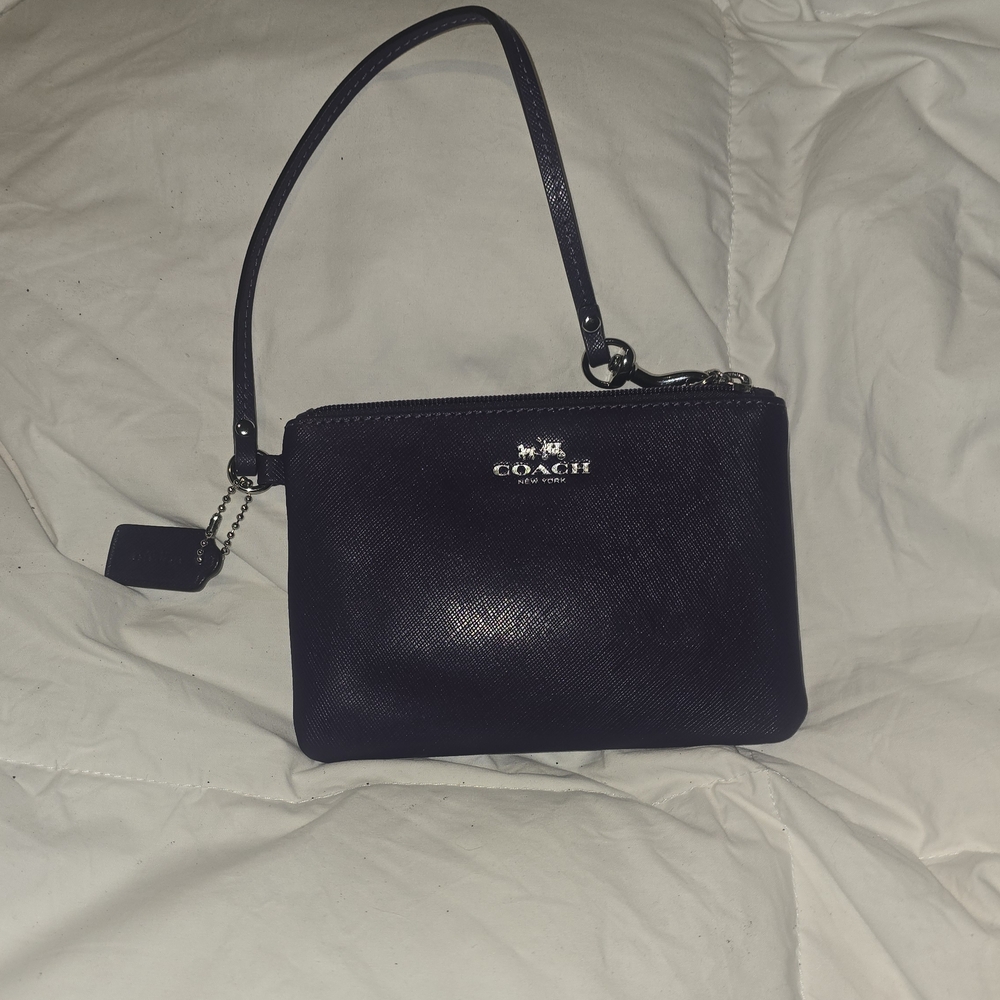 Coach Dark Purple Leather Wristlet with Silver Logo